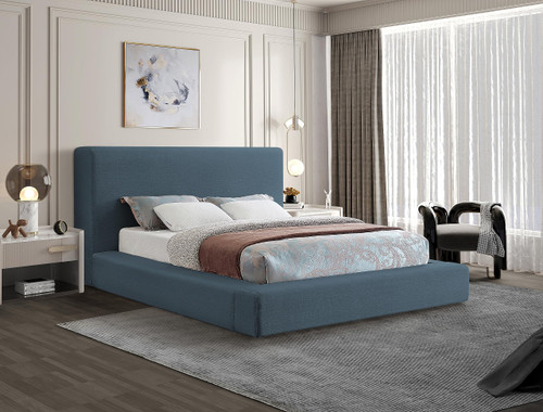 DevinNavy-K Devin Collection Modern | Contemporary Bed with Luxe Linen Textured Fabric, 92.5" W x 97" D x 45" H, Navy, King Bed