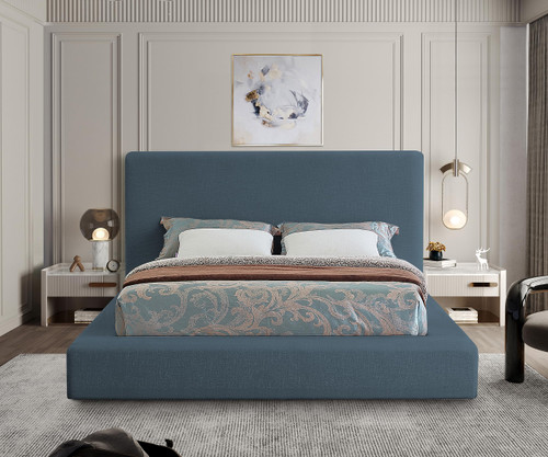 DevinNavy-K Devin Collection Modern | Contemporary Bed with Luxe Linen Textured Fabric, 92.5" W x 97" D x 45" H, Navy, King Bed