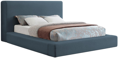 DevinNavy-K Devin Collection Modern | Contemporary Bed with Luxe Linen Textured Fabric, 92.5" W x 97" D x 45" H, Navy, King Bed