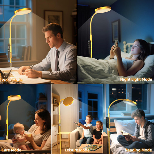 Floor Lamp, Adjustable Height Floor Lamps for Living Room Bedroom, 120 LED Super Bright Standing Lamp Remote & Touch Control Dimmable Gooseneck Tall Stand Reading Lamp for Office Craft, Gold