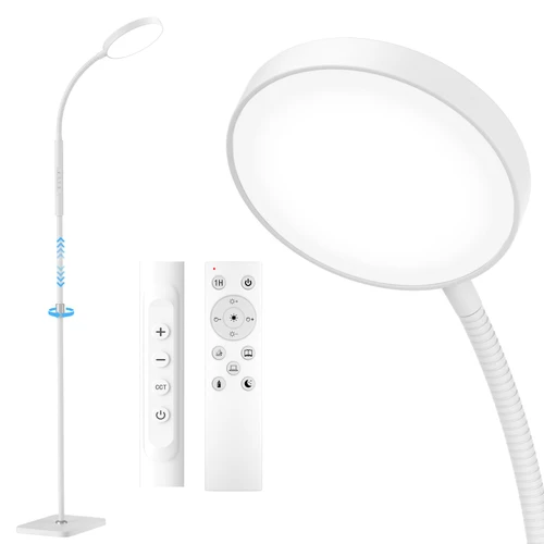 Floor Lamp, Adjustable Height Floor Lamps for Living Room Bedroom, 120 LED Super Bright Standing Lamp Remote Control, Dimmable Gooseneck Tall Stand Reading Lamp Light for Office Craft, White