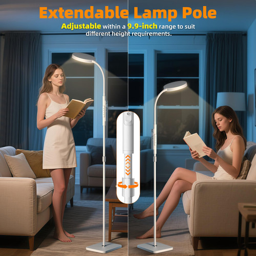 Floor Lamp, Adjustable Height Floor Lamps for Living Room Bedroom, 120 LED Super Bright Standing Lamp Remote Control, Dimmable Gooseneck Tall Stand Reading Lamp Light for Office Craft, White