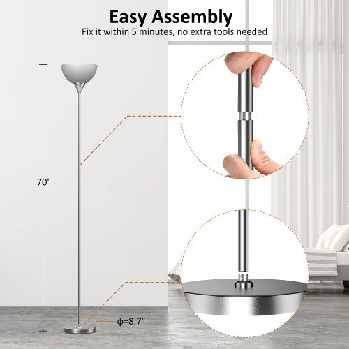 Floor Lamp, Remote Control with 4 Color Temperatures, Torchiere Floor lamp for Bedroom, Standing Lamps for Living Room, Bulb Included (Brushed Nickel)