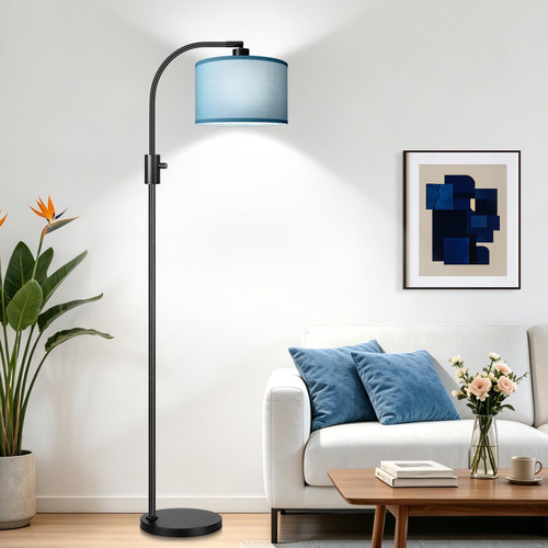 Dimmable Black Floor Lamp, 1200 Lumens LED Edison Bulb Included, Arc Gold Floor Lamps for Living Room Modern Standing Lamp with Sky Blue Shade