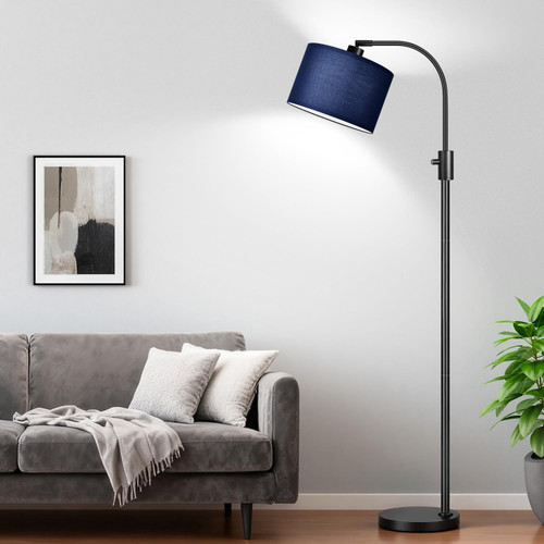 Upgraded Modern Arc Dimmable Tall Standing Floor Lamp with Blue Shade, 1200 Lumens LED Bulb Included, for Living & Reading Room, Bedroom, Office & Nursery, Black