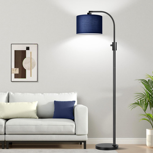 Upgraded Modern Arc Dimmable Tall Standing Floor Lamp with Blue Shade, 1200 Lumens LED Bulb Included, for Living & Reading Room, Bedroom, Office & Nursery, Black