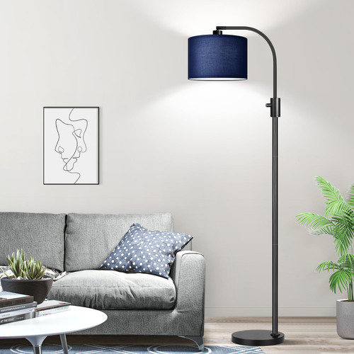 Upgraded Modern Arc Dimmable Tall Standing Floor Lamp with Blue Shade, 1200 Lumens LED Bulb Included, for Living & Reading Room, Bedroom, Office & Nursery, Black