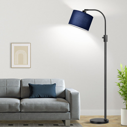 Upgraded Modern Arc Dimmable Tall Standing Floor Lamp with Blue Shade, 1200 Lumens LED Bulb Included, for Living & Reading Room, Bedroom, Office & Nursery, Black