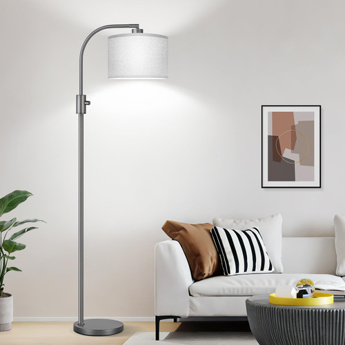 Upgraded Modern Arc Dimmable Tall Standing Floor Lamp with Gray Shade, 1200 Lumens LED Bulb Included, for Living & Reading Room, Bedroom, Office & Nursery, Gray