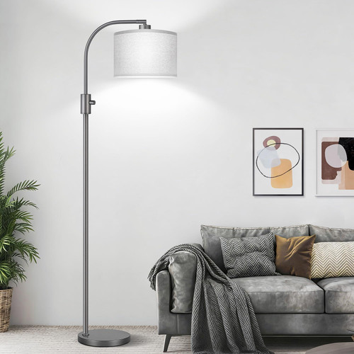 Upgraded Modern Arc Dimmable Tall Standing Floor Lamp with Gray Shade, 1200 Lumens LED Bulb Included, for Living & Reading Room, Bedroom, Office & Nursery, Gray