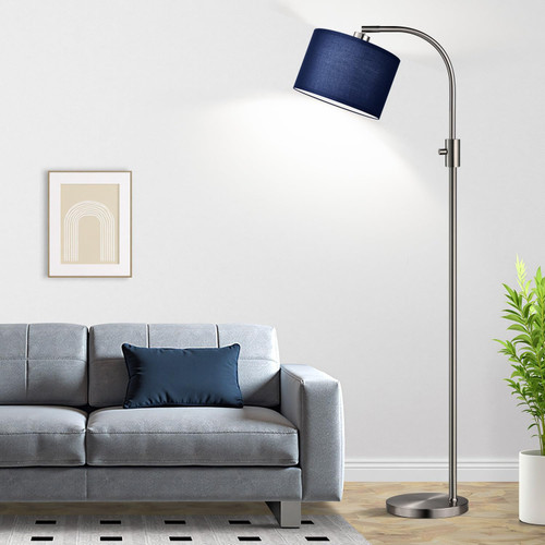 Upgraded Modern Arc Dimmable Tall Standing Floor Lamp with Blue Shade, 1200 Lumens LED Bulb Included, for Living & Reading Room, Bedroom, Office & Nursery, Brushed Nickel