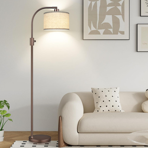 Upgraded Modern Arc Dimmable Tall Standing Floor Lamp with Linen Shade, 1200 Lumens LED Bulb Included, for Living & Reading Room, Bedroom, Office & Nursery, Brown
