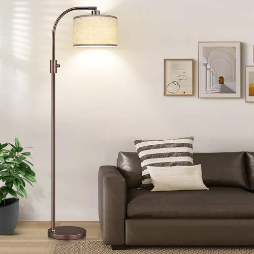 Upgraded Modern Arc Dimmable Tall Standing Floor Lamp with Linen Shade, 1200 Lumens LED Bulb Included, for Living & Reading Room, Bedroom, Office & Nursery, Brown