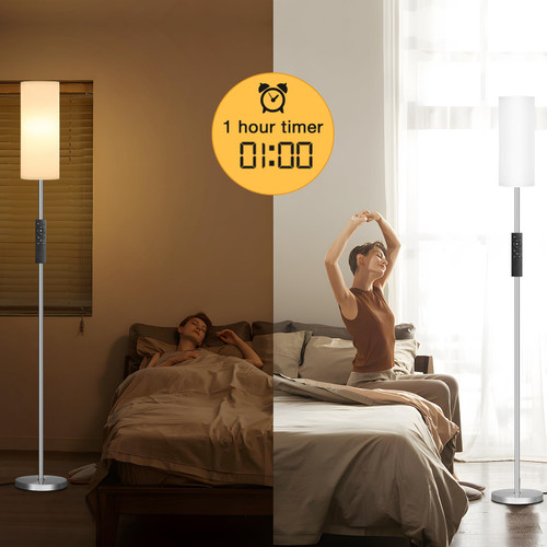 64'' Floor Lamps for Living Room with Remote Control and Stepless Dimmable Colors Temperature & Brightness, 9W Bulb Included(White Lampshade & Silver Pole)