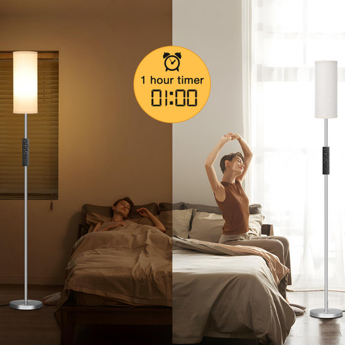 64'' Floor Lamps for Living Room with Remote Control and Stepless Dimmable Colors Temperature & Brightness, 9W Bulb Included(Beige Lampshade & Silver Pole)
