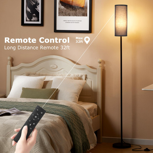 64'' Floor Lamps for Living Room with Remote Control and Stepless Dimmable Colors Temperature & Brightness, 9W Bulb Included(Black Lampshade & Black Pole)