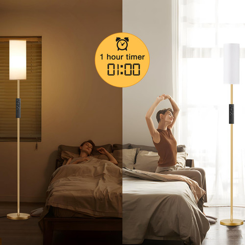 64'' Floor Lamps for Living Room with Remote Control and Stepless Dimmable Colors Temperature & Brightness, 9W Bulb Included(White Lampshade & Gold Pole)