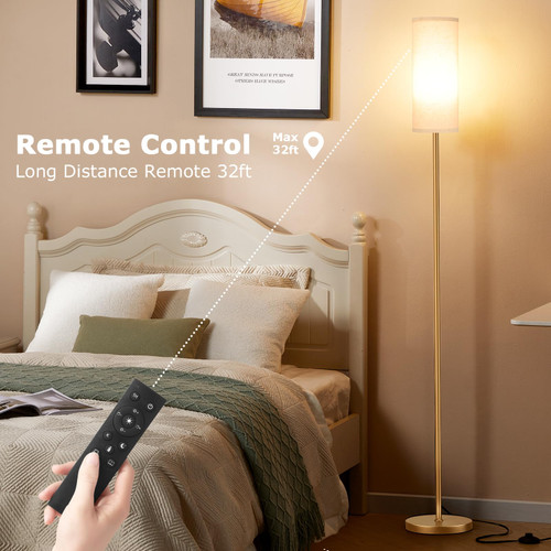 64'' Floor Lamps for Living Room with Remote Control and Stepless Dimmable Colors Temperature & Brightness, 9W Bulb Included(Beige Lampshade & Gold Pole)