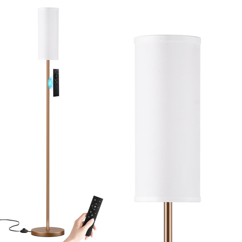 64'' Floor Lamps for Living Room with Remote Control and Stepless Dimmable Colors Temperature & Brightness, 9W Bulb Included(White Lampshade & Brown Pole)