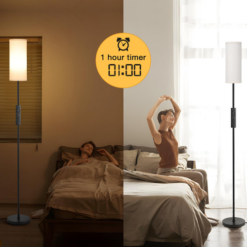 64'' Floor Lamps for Living Room with Remote Control and Stepless Dimmable Colors Temperature & Brightness, 9W Bulb Included(Beige Lampshade & Black Pole)
