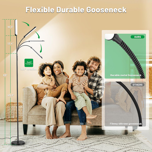 Dimmable LED Floor Lamp, Super Bright Reading Lamps Floor Standing lamp with Remote & Touch Control, Stepless Dimming & 2700K-6500K Color Temperature, for Living Room Bedroom Office, Black