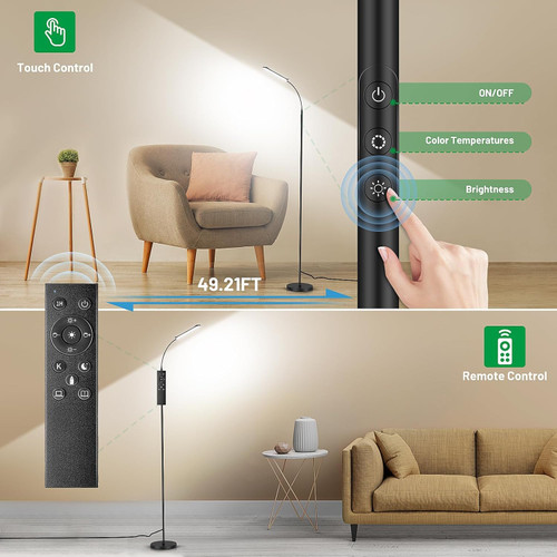 Dimmable LED Floor Lamp, Super Bright Reading Lamps Floor Standing lamp with Remote & Touch Control, Stepless Dimming & 2700K-6500K Color Temperature, for Living Room Bedroom Office, 2 Pack