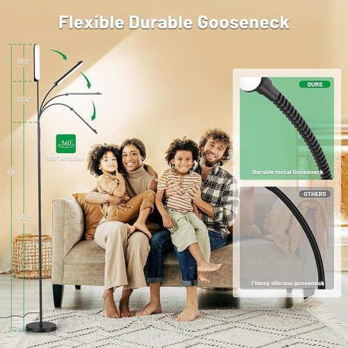 Dimmable LED Floor Lamp, Super Bright Reading Lamps Floor Standing lamp with Remote & Touch Control, Stepless Dimming & 2700K-6500K Color Temperature, for Living Room Bedroom Office, 2 Pack