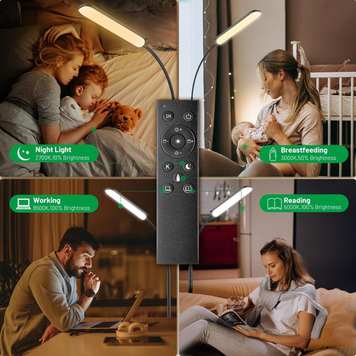 Dimmable LED Floor Lamp, Super Bright Reading Lamps Floor Standing lamp with Remote & Touch Control, Stepless Dimming & 2700K-6500K Color Temperature, for Living Room Bedroom Office, 2 Pack