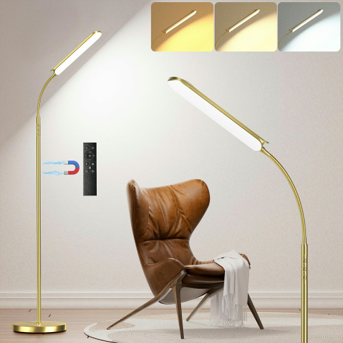 Dimmable LED Floor Lamp, Super Bright Reading Lamps Floor Standing lamp with Remote & Touch Control, Stepless Dimming & 2700K-6500K Color Temperature, for Living Room Bedroom Office, Brassed Gold