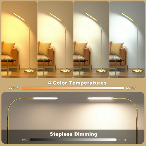 Dimmable LED Floor Lamp, Super Bright Reading Lamps Floor Standing lamp with Remote & Touch Control, Stepless Dimming & 2700K-6500K Color Temperature, for Living Room Bedroom Office, Brassed Gold