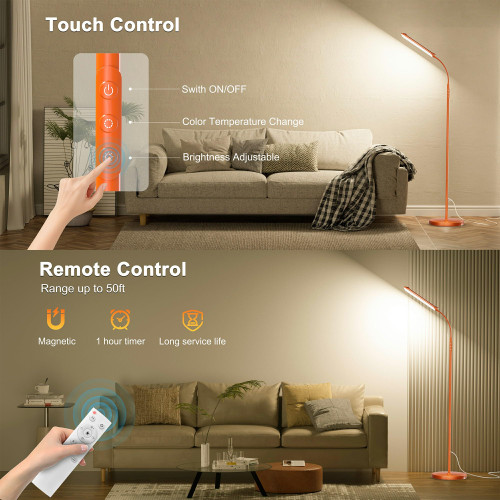 Dimmable LED Floor Lamp, Super Bright Reading Lamps Floor Standing lamp with Remote & Touch Control, Orange
