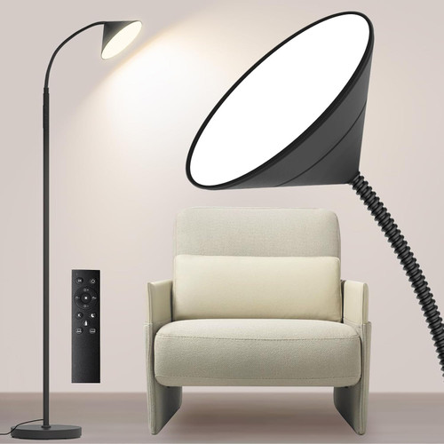 Dimmable LED Floor Lamp, Super Bright Reading Lamps Floor Standing lamp with Remote & Touch Control, Stepless Dimming & 2700K-6500K Color Temperature, for Living Room Bedroom Office, Matte Black