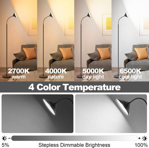 Dimmable LED Floor Lamp, Super Bright Reading Lamps Floor Standing lamp with Remote & Touch Control, Stepless Dimming & 2700K-6500K Color Temperature, for Living Room Bedroom Office, Matte Black