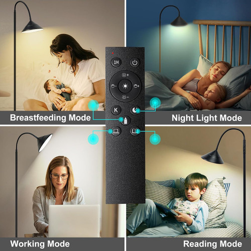 Dimmable LED Floor Lamp, Super Bright Reading Lamps Floor Standing lamp with Remote & Touch Control, Stepless Dimming & 2700K-6500K Color Temperature, for Living Room Bedroom Office, Matte Black