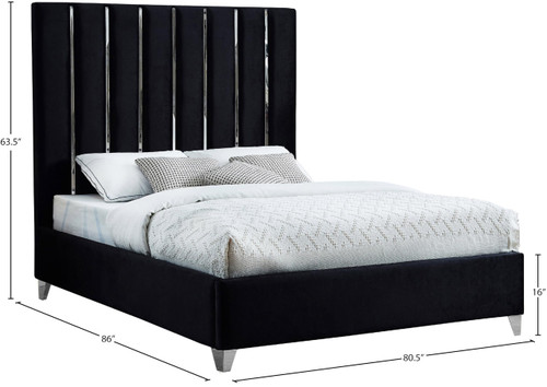 Enzo Collection Modern | Contemporary Velvet Upholstered Bed with Deep Channel Tufting and Chrome Accent Design, Black, King
