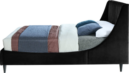 EvaBlack-F Eva Collection Modern | Contemporary Velvet Upholstered Full Bed, Black Wood Legs, Deep Channel Tufting, Wing Back Headboard, 58.5" W x 81.5" D x 48" H, Black, Full