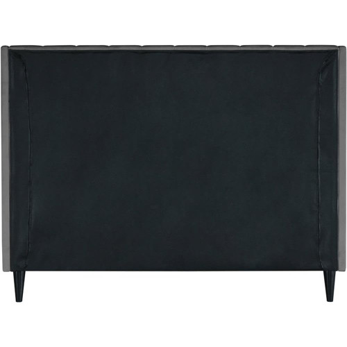 EvaGrey-Q Eva Collection Modern | Contemporary Velvet Upholstered Queen Bed, Black Wood Legs, Deep Channel Tufting, Wing Back Headboard, 64.5" W x 87" D x 48" H, Grey, Queen