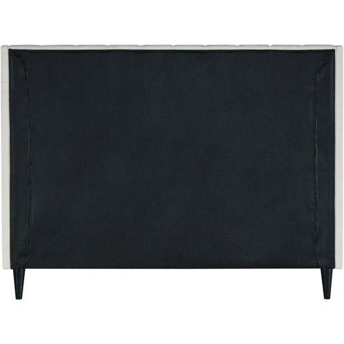 EvaCream-K Eva Collection Modern | Contemporary Velvet Upholstered King Bed, Black Wood Legs, Deep Channel Tufting, Wing Back Headboard, 80" W x 87" D x 48" H, Cream, King
