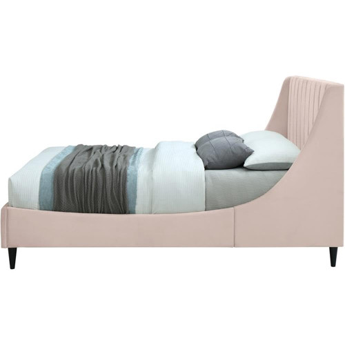 EvaPink-K Eva Collection Modern | Contemporary Velvet Upholstered King Bed, Black Wood Legs, Deep Channel Tufting, Wing Back Headboard, 80" W x 87" D x 48" H, Pink, King
