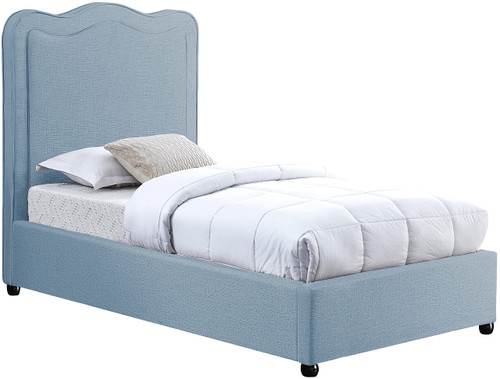 FelixSkyBlu-T Felix Collection Modern | Contemporary Linen Textured Fabric Upholstered Bed with Curved Headboard and Espresso Wood Legs, 43.5" W x 81" D x 52.5" H, Sky Blue, Twin
