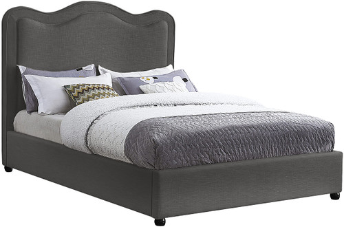 FelixGrey-F Felix Collection Modern | Contemporary Linen Textured Fabric Upholstered Bed with Curved Headboard and Espresso Wood Legs, 59.5" W x 81" D x 55.5" H, Grey, Full