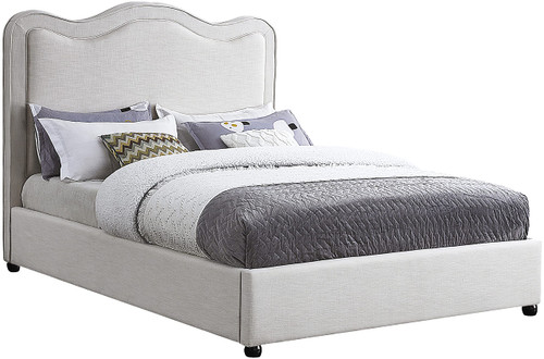 FelixCream-K Felix Collection Modern | Contemporary Linen Textured Fabric Upholstered Bed with Curved Headboard and Espresso Wood Legs, 81" W x 86" D x 57" H, Cream, King