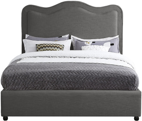 FelixGrey-K Felix Collection Modern | Contemporary Linen Textured Fabric Upholstered Bed with Curved Headboard and Espresso Wood Legs, 81" W x 86" D x 57" H, Grey, King