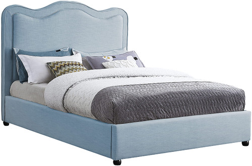 FelixSkyBlu-K Felix Collection Modern | Contemporary Linen Textured Fabric Upholstered Bed with Curved Headboard and Espresso Wood Legs, 81" W x 86" D x 57" H, Sky Blue, King