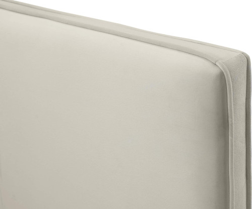 Geri Collection Modern | Contemporary Velvet Upholstered Bed with Piping on Headboard and Foorboard in Gold or Chrome Finish, Full, Cream