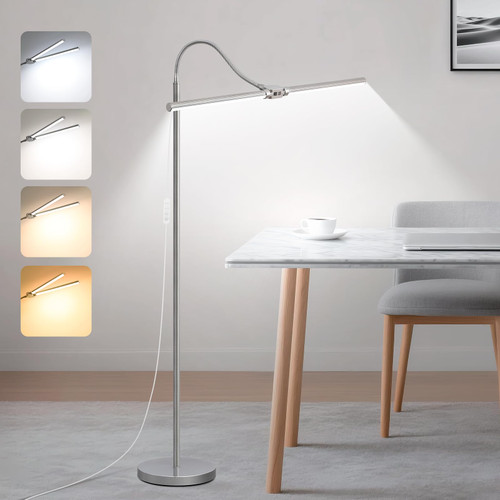 Bright Floor Lamp, 18W/2000LM Silver LED Floor Lamp with Double Head