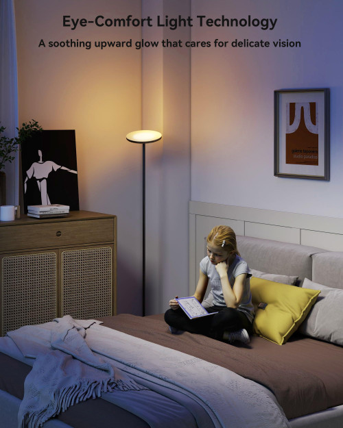 LED Floor Lamp for Living Room, Torchiere Lamp with Compact Remote