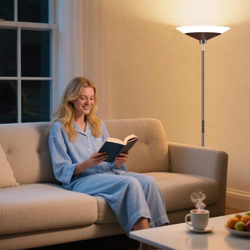 Brown Torchiere Floor Lamp - 30W Dimmable LED Standing Lamp with Remote, 4 Color Temps, Stepless Dimming, 3000-6500K, 1800LM, 72in Tall Floor Light for Office Bedroom Living Room Corner