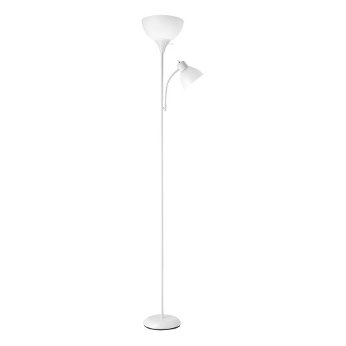 72" Torchiere Floor Lamp with Adjustable Reading Light, Matte White Finish, Frosted Shades, Rotary Switch on Socket, E26 Base