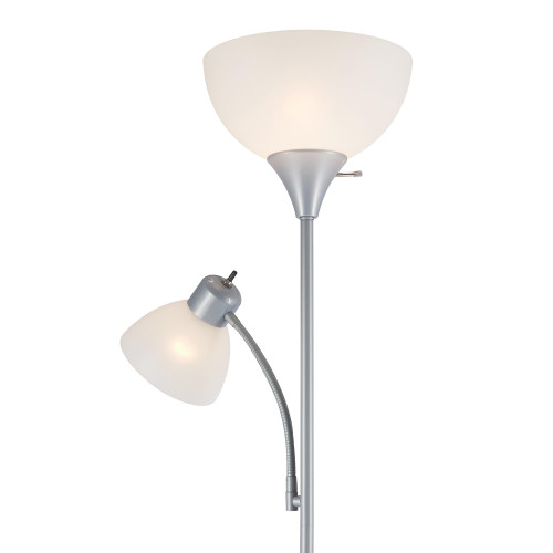 (Pack of 2) 72" Torchiere Floor Lamp and Adjustable Reading Light, Silver, Frosted Shade, Dual Rotary Switch, 3-Step Dimming, Modern Lighting for Living Room or Office, Timeless